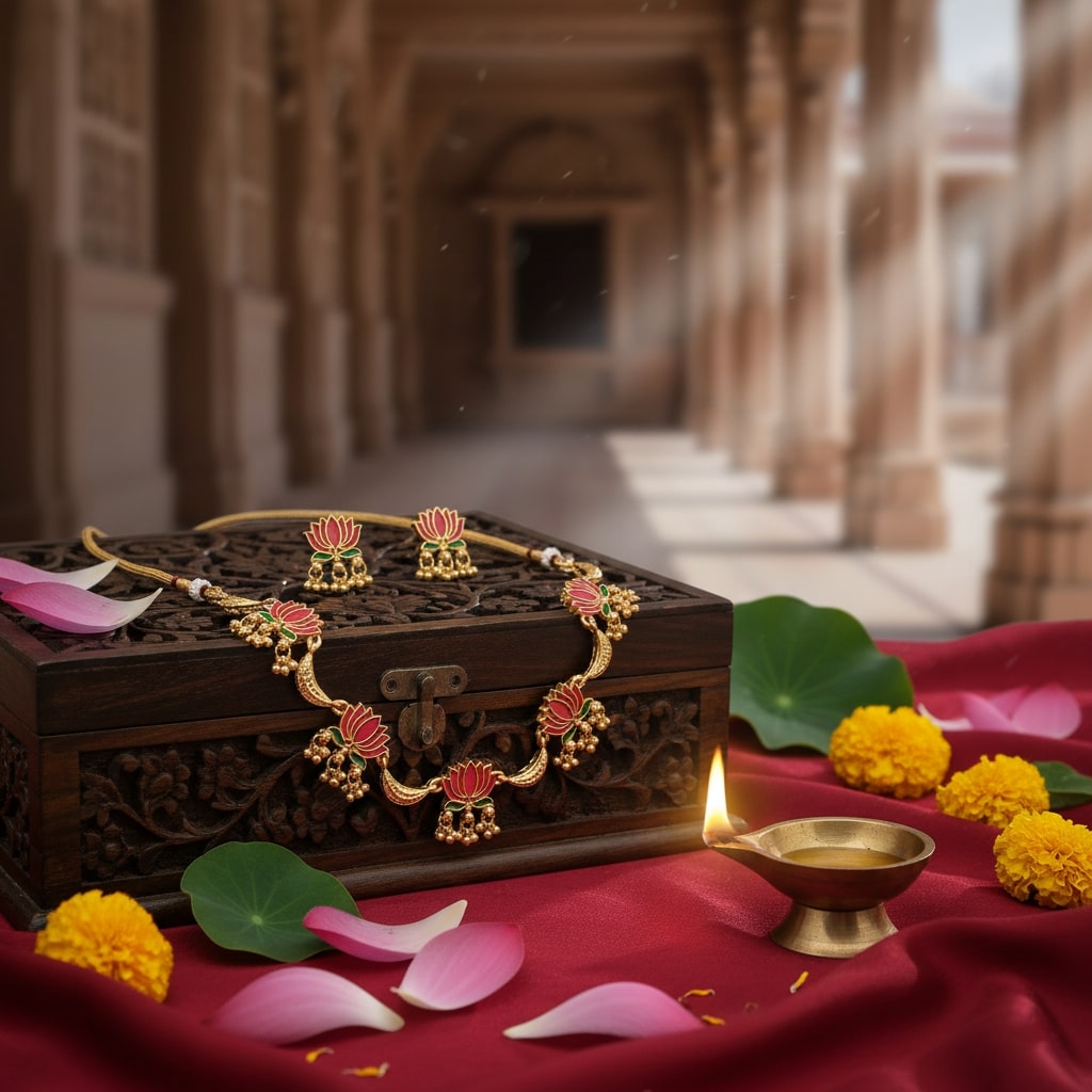 Kamalika Lotus Enamel Necklace Set